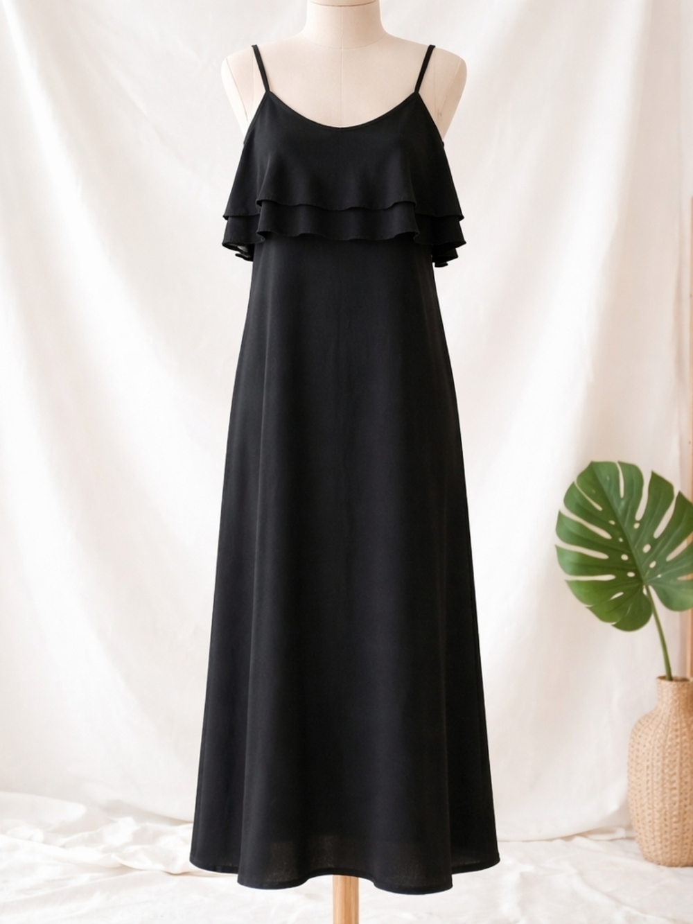 Poof! Black Ruffled Bodice Maxi Dress